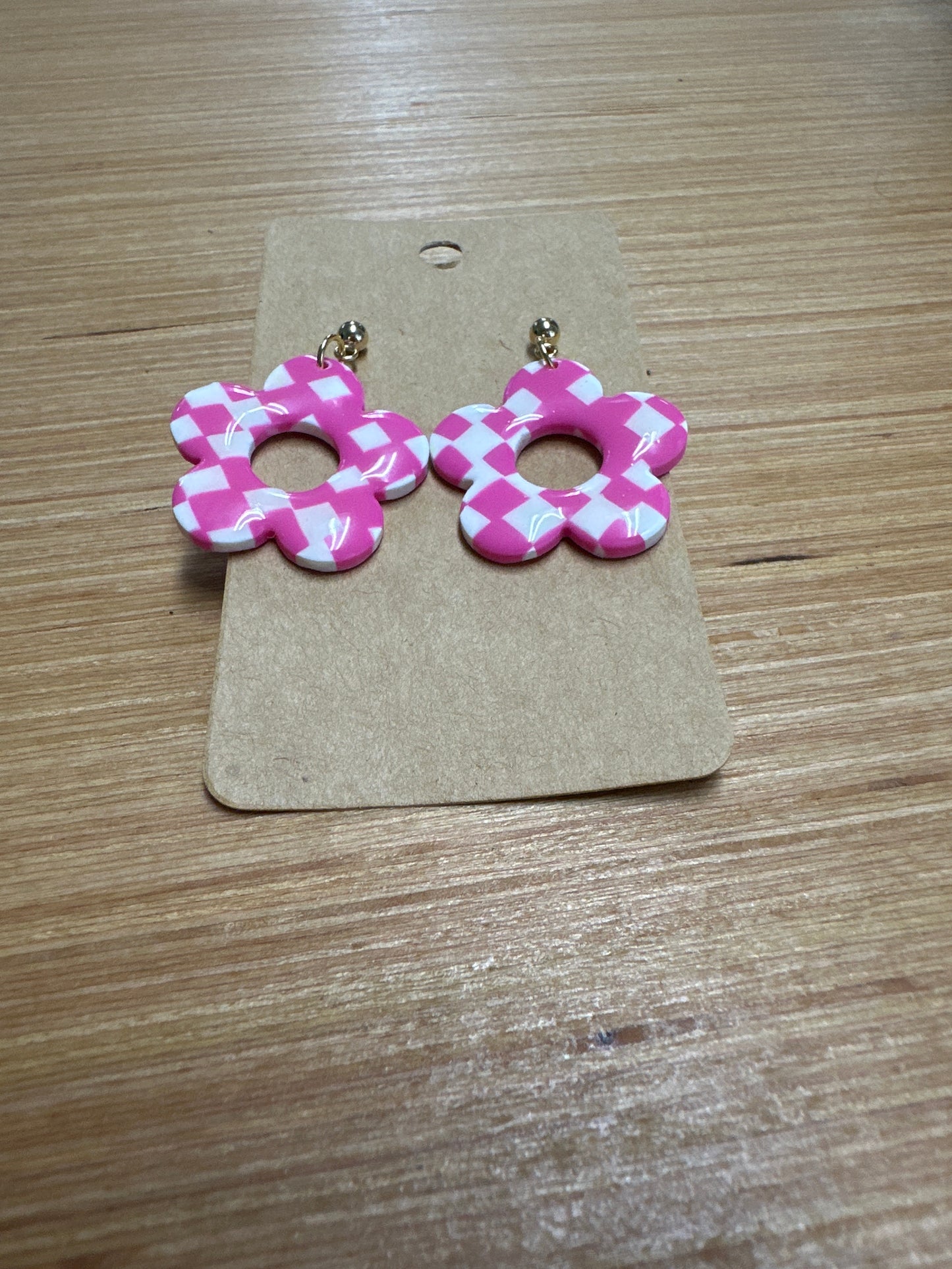 Checkered Flower Earrings(Sadie)