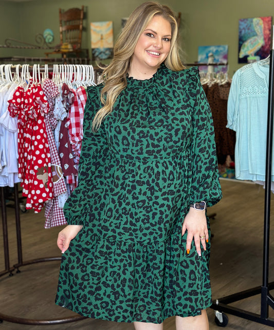 Green leopard dress