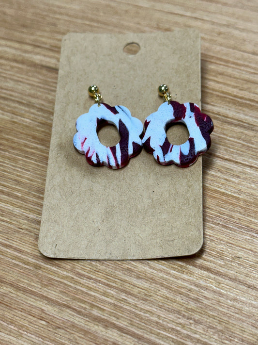 Maroon and white flower earrings (Sadie)