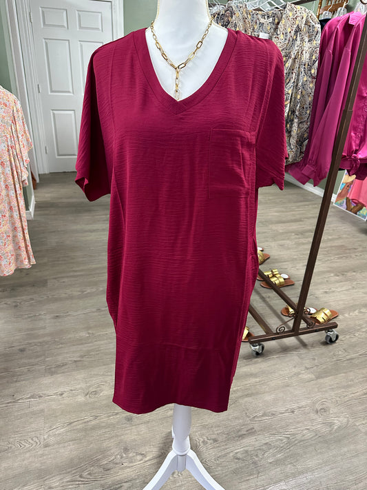 Woven V-neck T Shirt dress