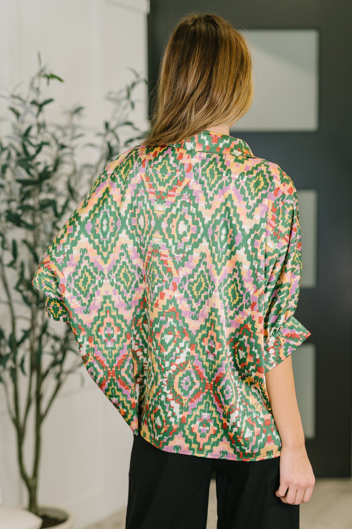Optical Illusion Button Up Blouse